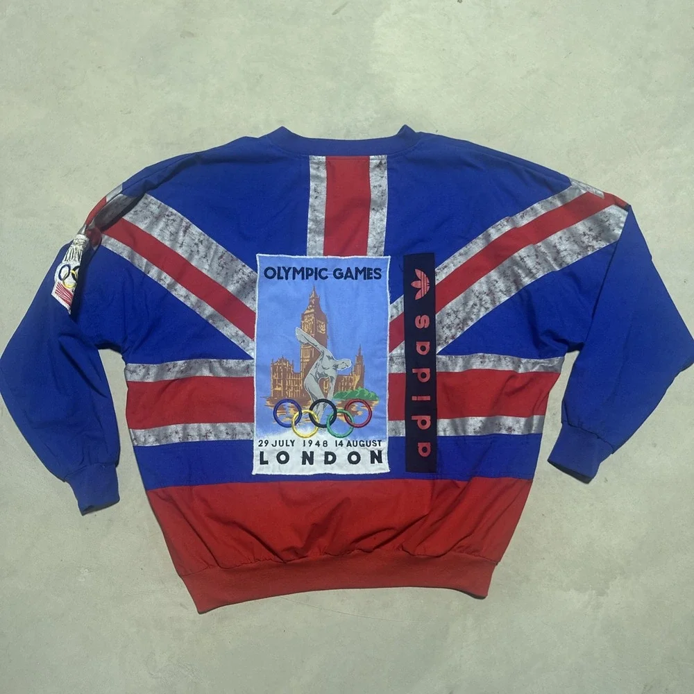 Vintage 1980s Adidas Olympic Games London 1908 1948 Sweatshirt AOP SZ XL 2 Sided